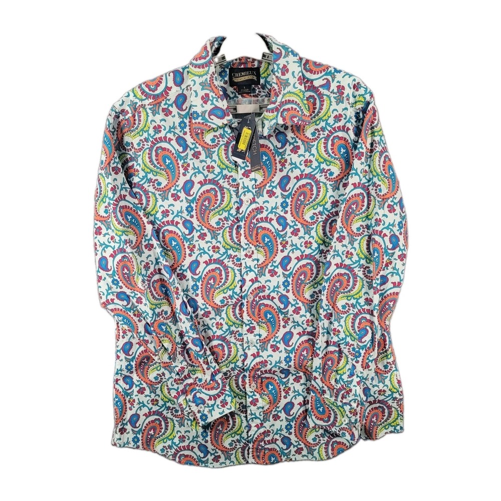 Cremieux Premium Denim White Paisley Stretch Shirt Mens Large Long Sleeve NWT